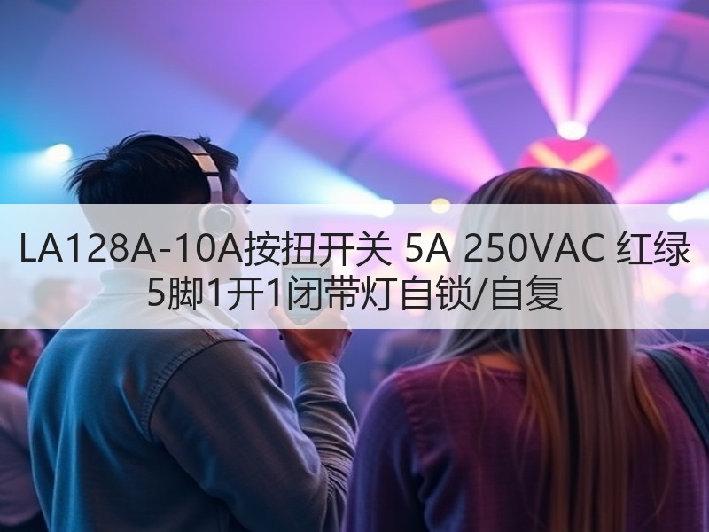 LA128A-10A按扭开关 5A 250VAC 红绿 5脚1开1闭带灯自锁/自复